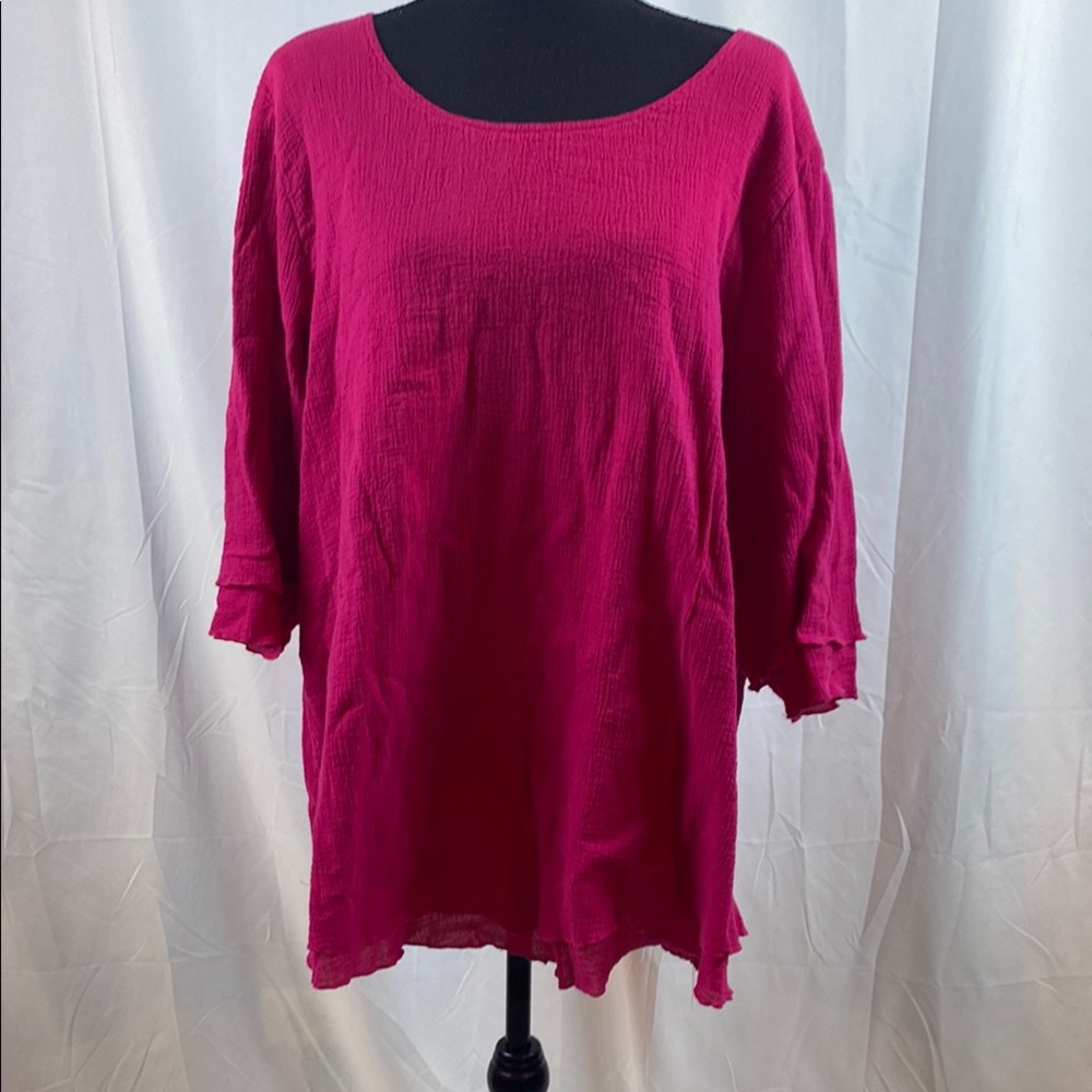 Soft Surroundings Pink Gauze Tunic 3/4 Sleeve Relaxed Fit